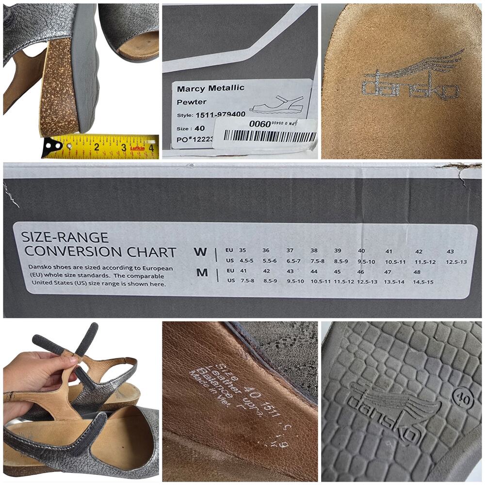 Dansko Marcy Wedge Sandals Size EU 40 US 9.5-10 Gray Metallic Leather Silver - Picture 8 of 14